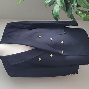 Vintage Alexander Shields New York Navy Double-Breasted Wool Blazer Gold Button
